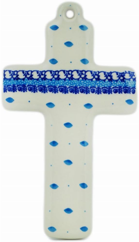 Polmedia Polish Pottery Cross - Winter Sparrow Pattern Handmade in Boleslawiec Poland by Ceramika Artystyczna + Certificate of Authenticity
