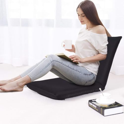 Image of BECOMFORT Folding Floor Chair, 6-Position Adjustable Meditation Chair | Video Gaming Chair w / Back Support for Reading TV Watching, Portable Floor Seat Lounge Sofa Chair for Kids Adult(1,Black)