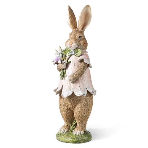 Glitzhome Easter Decorations Bunny Figurine, 15.5" Resin Rabbit Girl Tabletop