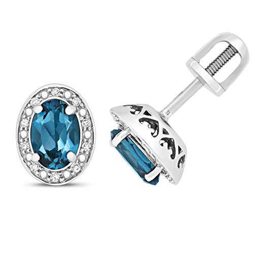 Boucles d'oreilles or blanc 375 diamant et topaze bleue de Londres WJS14443