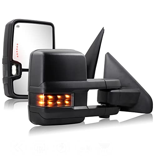 Towing Mirror for Dodge Ram - Compatible with 2002-2008 Dodge Ram 1500 2500 3500 Tow Mirrors Power Adjusted Glass Heated with Turn Signal Light Puddle Lamp Extendable (Smoke lens)