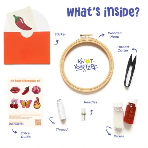 Image of KNOT YOUR TYPE Bead Embroidery DIY Kit for Beginners | Hand Embroidery Kit with Beads, Hoop & Complete Stitching Materials | Creative Art & Craft Gift Set for Adults