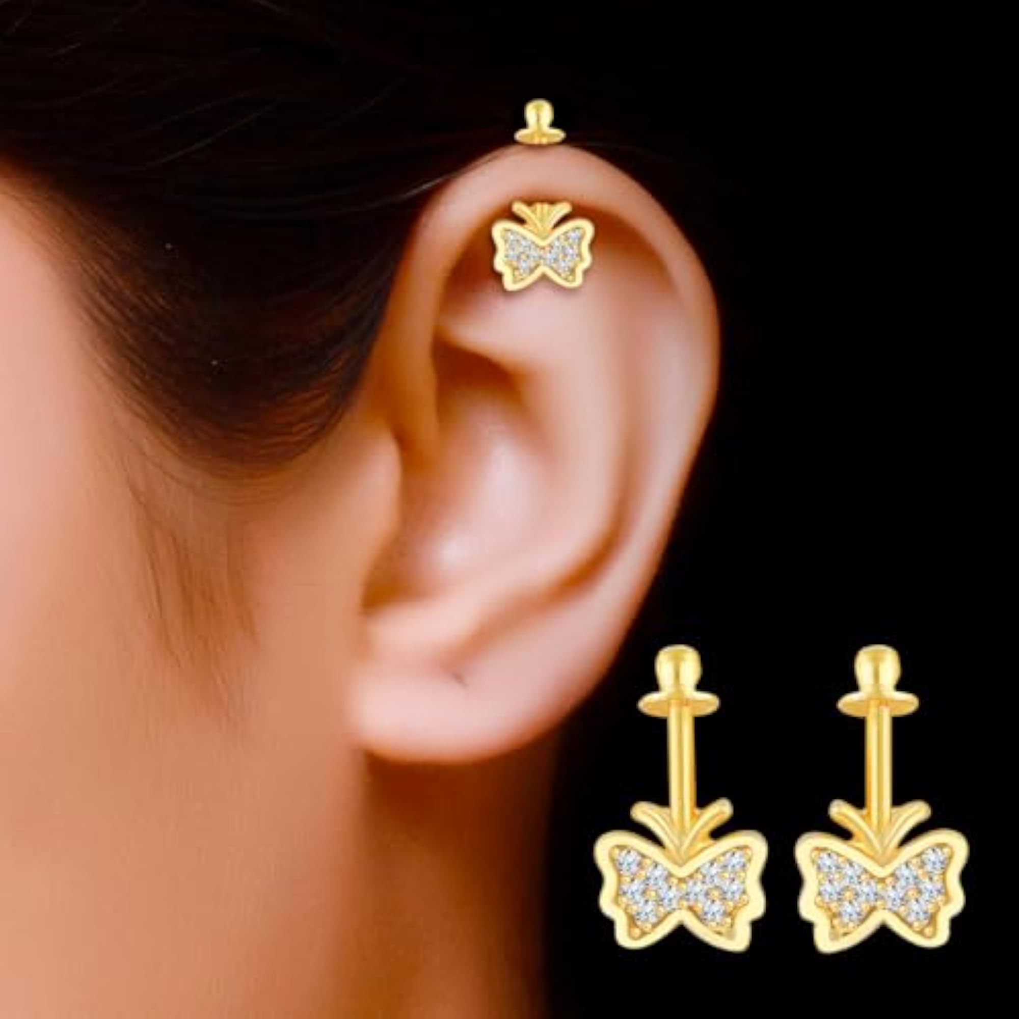Bugadi Combo Brass CZ Stone Stud Earring Set, Western Style