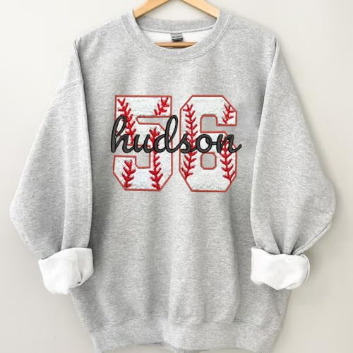 GODMERCH Personalized Embroidered Baseball Sweatshirt, Baseballs Mama Mom Shirt, Chenille Patch Sweatshirts, Custom Sweatshirts, Baseballs Player Gifts, Baseball Team2