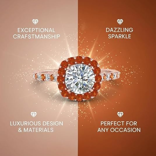 Image of Choose Your Gemstone Round Diamond CZ Square Halo Ring Rose Gold Plated Round Shape Petite Engagement Rings Matching Jewelry Wedding Jewelry Easy to Wear Gifts US Size 4 to 12