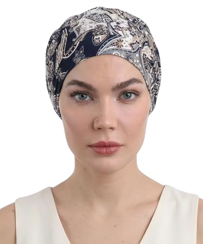 Deresina Harmony Volumen-Kopfbedeckung – Bambus Chemomütze für Frauen bei Haarausfall & Alopezie, Ultra-Weich, Atmungsaktiv, Einheitsgröße (Graues Paisley)