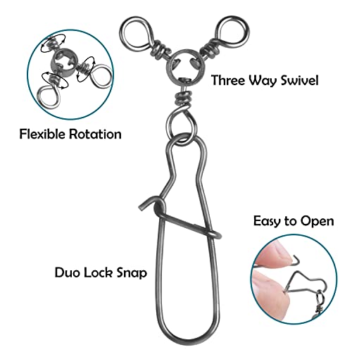 3 Way Snap Swivels Fishing Tackle, 25pcs High Strength T-Turn Fishing Swivels with Snaps Saltwater Fishing Lure Connectors for Trolling Catfish Rig (Size 8#, 26lb) - Thumbnail 3