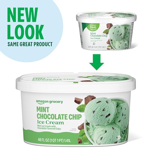 Amazon Grocery, Mint Chocolate Chip Ice Cream, 48 Fl Oz
