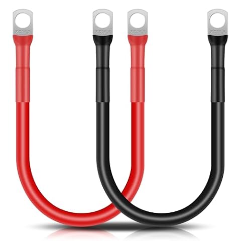 GUNGY kable akumulatorowe 14mm² 30cm kabel do akumulatora 12V 6AWG miedziany z kleszczami M8 do samochodu, motocykla, jednostki morskiej, solarnej, kolor: czarny i czerwony, 2 sztuki