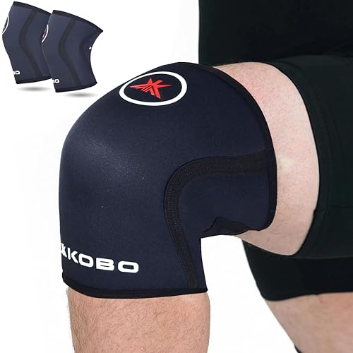 Image of Kobo 7 mm Knee Cap Compression Support Knee Sleeves for Powerlifting Gym Squats Running Cycling Sports Jogging Workout Pain Relief (Material: Neoprene & Spandex)