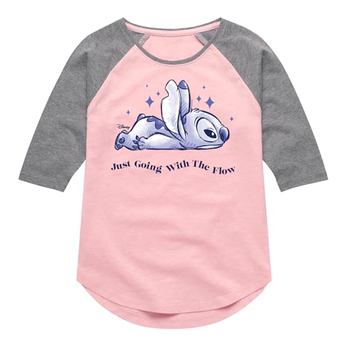 Disney - Lilo & Stitch - Go with The Flow - Toddler & Youth Girls Raglan Graphic T-Shirt