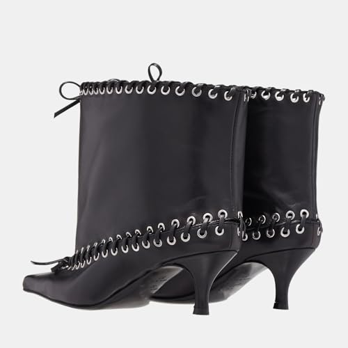 keleimusi Laced Embellishment Knee High Boots Women Metal Eyelets Pointed Toe Tall Boots Kitten Heel Bow Tie Long Boot Pull On Dress Fashion Wide Calf Knee High Boots/Short Booties3