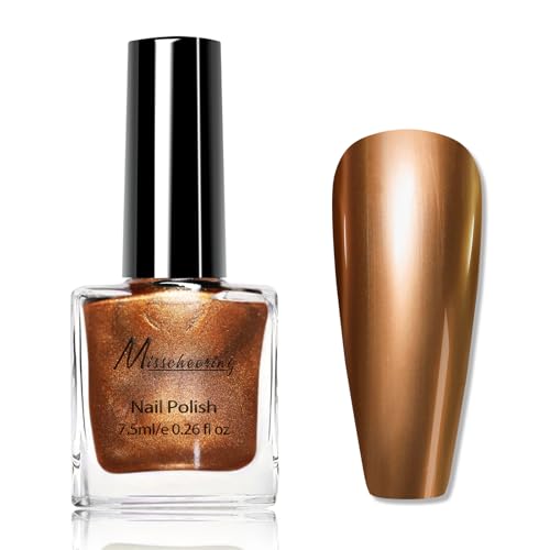 Metallic Nail Polish - Gold Nail Varnish Quick Dry - Mirror Finish Chrome nail Polish - Bronze Golden Breathable Nail polish Long Lasting - No Chip No Bake Nail Polish for Nail Art