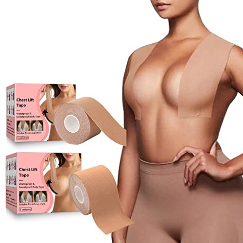 WANWEN Cinta Adhesiva Pecho Push Up, Pezoneras Adhesivas Invisibles Pegatinas Sujetador Pecho, Invisible Transpirable Resistente al Agua y Agradable al Tacto (5 cm x 5 m)