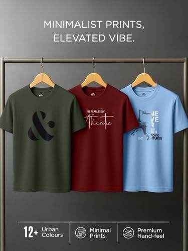 Image of Nobero 100% Cotton Tshirts for Men Combo Pack of 3 | Regular Fit | Printed | Round Neck Half Sleeve