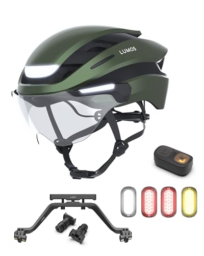 Lumos Ultra E-Bike Helmet(Emerald Green,Non-MIPS,Size M-L) & Advanced Bike Lights Kit(Firefly Mini - 4 Pack) & Turn Signal Mount