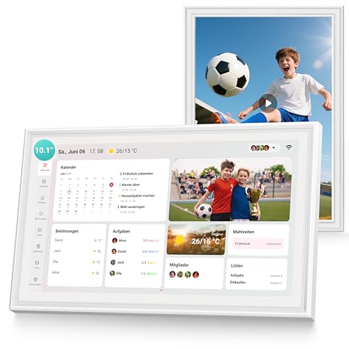 Airzeen Digitaler Kalender Elektronischer Wandkalender für Familienplaner Tag Woche Monat Planer 10.1 Familienkalender mit Bilderrahmen Aufgaben Belohnungen Mahlzeiten Wetter Listen Wecker