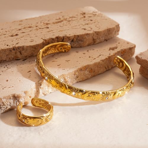 Gold Bracelets for Women Non Tarnish, Waterproof Gold Cuff Bracelet for Women,Open Wide 18K Plated Bangles, Gold Bangle Bracelets for Women Trendy, Non Tarnish Ring Jewelry Gift3