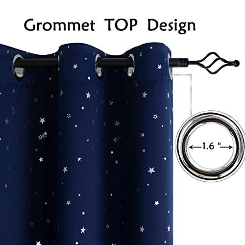 Image of BGment Kids Blackout Curtains for Bedroom - Grommet Thermal Insulated Silver Star Print Room Darkening Curtains for Kids Room, Set of 2 Panels, 55 x 96 Inch, Navy Blue