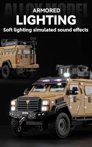 Image of Scale 1:24 Die-Cast Armored SWAT Vehicle Toy-Rapid Response Team Military Truck Model with Light & Sound, Pull Back Action, Doors Openable-Collectible for Kids & Adults【Colors as Per Stock 】
