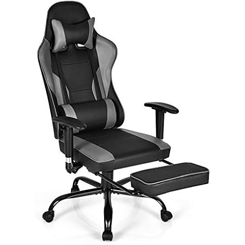 Silla de Gaming COSTWAY con Respaldo Alto y Reposapiés Retráctil Cover
