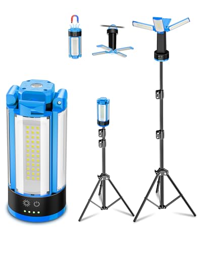 T-SUNiceM Rechargeable Camping Light with Metal Stand Freestanding Portable Work Light with 4 LED Heads Magnetic Work Light Waterproof for Outdoor Emergency Flashlight with Detachable Tripod