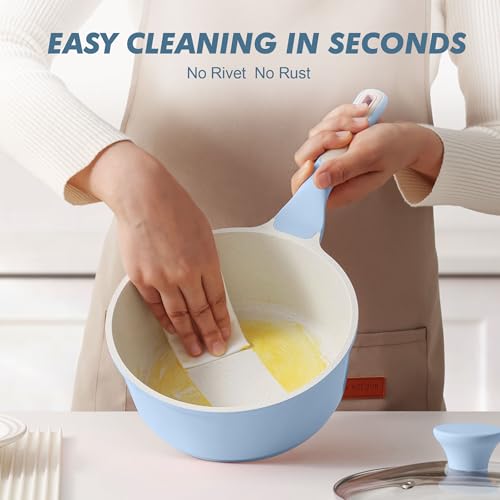 Image of SENSARTE Ceramic Nonstick Saucepan with Lid 2.0 Quarts, Small Cooking Pot with Stay Cool Handle, Induction Compatible, Ceramic Coating, Free of Intentionally Added PTFE /PFOA /PFAS, Glacier Blue