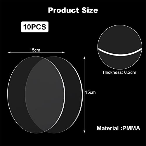 Gsrhzd Acrylscheibe Rund, 10 Stück 15CM Acrylplatte Transparent, 2MM Dick Acrylscheiben, DIY Transparent Acrylglas Rund, für Weihnachten Bilderrahmen Malen Handwerk Projekt Zeichen DIY