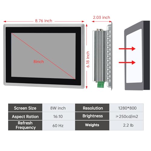 Image of 8-Inch Industrial Embedded Panel PC, Ratio 16:10 Multi-Touchscreen-Monitor,Industrial Touch Screen Panel Computer,WiFi & Built-in Speakers,IP65 Front,Win 11 I5 RAM 8G+512G SSD