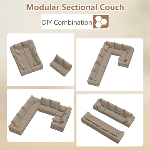 Image of Oversized Modular Sectional Sofa Couch, Large 8 Seater Corner Sofa Modern U Shaped Sectional Couch Cloud Couches for Living Room, Office, Spacious Space, Corduroy, No Assembly Required, Camel