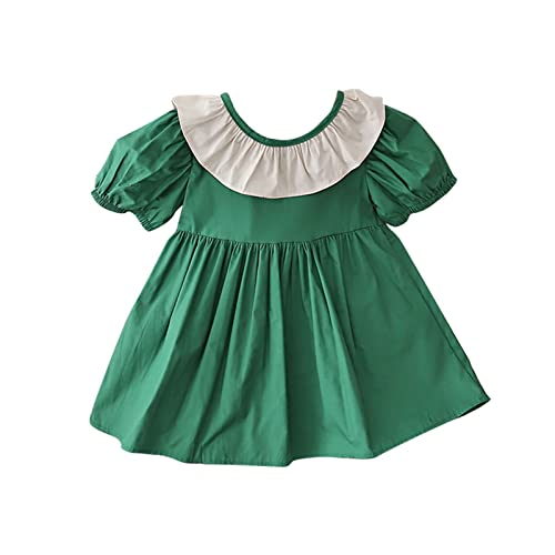 Summer New Bow Knot Puff Sleeve Ruffle Round Neck Fashion Girls Dress Toddler Evening Dress (GN1, 12-18 Months)