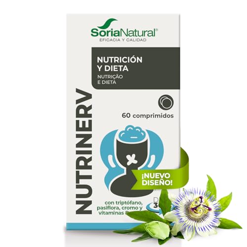 Soria Natural Nutrinerv – Ayuda en Caso de Bajo Estado de Ánimo – Favorece al Cerebro - Con Triptófano, magnesio, Vitaminas C, B6, B3, extracto seco de pasiflora - 60 comprimidos
