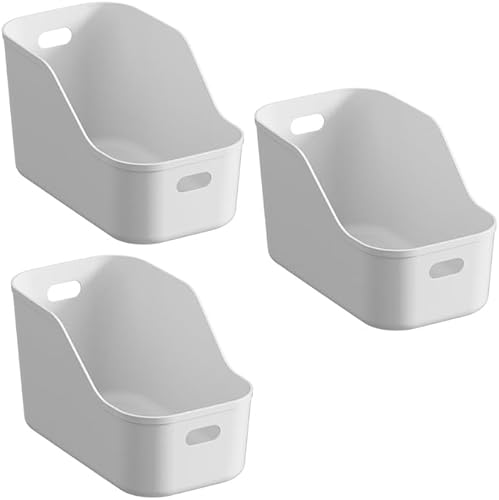 Contenedores de plástico blancosorganizadores de almacenamiento, cestas de despensa, contenedores para estantes, organizador y almacenamiento para