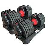 Chase Fitness Pair of 24kg Adjustable Dumbbell (2.5-24 kg) 15 Weight Settings Home Gym Equipment (2 x 24kg Dumbbells)