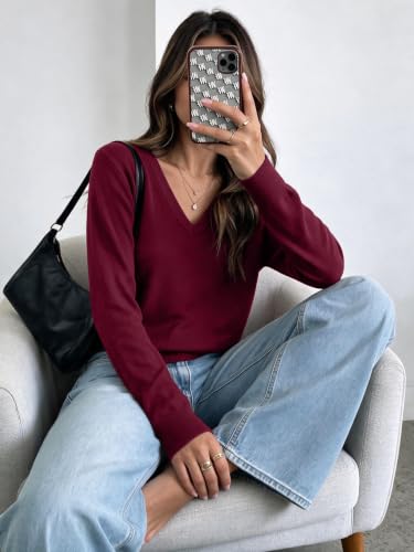 Burgundy Sweater for Women Business Casual Pullover Sweaters Fall Clothes S - image 5