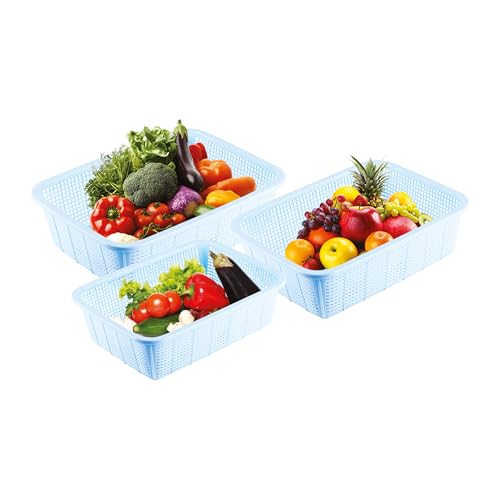 Image of Joyo Scottish Basket Rectangular Multipurpose Smart Storage Basket with Different Size (S, M & L) for Vegetables, Fruits,Cosmetics (Pack of 3) - Blue