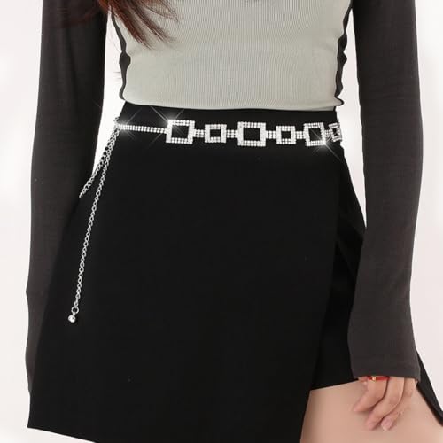 Abien Rhinestone Belts for Women Silver Chain Belt Crystal Belt Chain Sparkle Dress Belts4