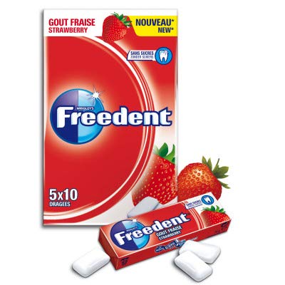 Freedent Chewing-gum sans sucres au goût fraise - Multipack de 5 étuis de 10 dragées, 70g Cover