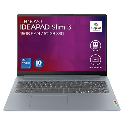 Laptops, Personal Computer Lenovo Laptop IdeaPad Slim 3 15IRH8 | 15.6' FHD Intel Core i7-13620H 16GB RAM 512GB SSD | Dolby Audio Cámara FHD 1080p | Windows 11 Home Arctic Grey