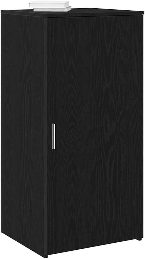 Black Engineered Wood Storage Cabinet with 4 Shelves, Compact Unit for Office Supplies and Files Organization