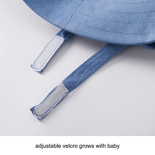 Pureborn Baby Boys Sun Hat Sun Protection Bucket Hat Beach Swim Cap With Hook And Loop Closure Chin Strap For Infant Boys 0-3 Months Chambray Blue #TOP4