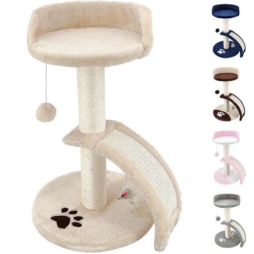 TIRAGRAFFI per Gatti Alto 54 CM. GRAFFIATOIO Parco Giochi Gioco da Gatto con Corda SISAL E Cuccia Albero GRAFFIO Palestra - Beige