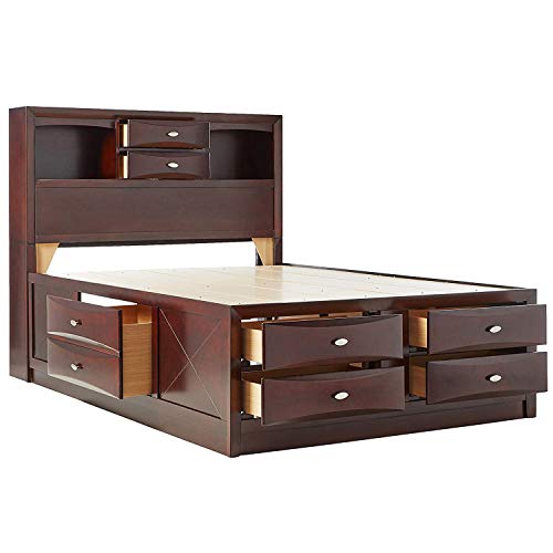 Habitrio King Bed With Storage, Solid Wood Eastern King Size Bed Frame With Headboard (2 Bookcase, 2 Drawers), Footboard (4 Drawers), Rail With 2 Drawers, Wooden Slat, No Box Spring Needed, Espresso #TOP1