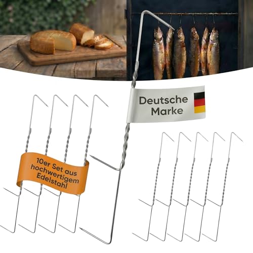 ok4y Räucherhaken Edelstahl 10 Stück Gedrillt Doppelspitz 19 cm 2 mm Ø Smoker & Grill Zubehör zum Räuchern von Fisch Fleisch Wurst & Käse