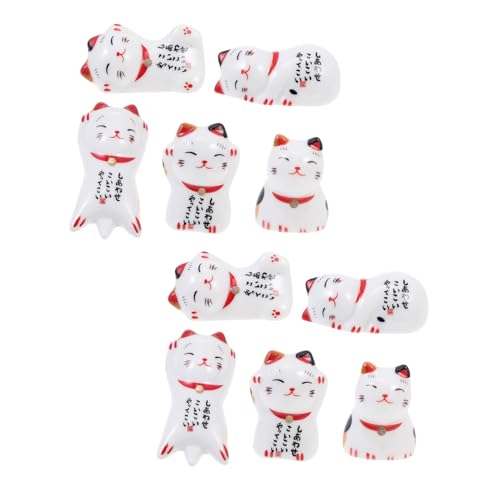 iplusmile 10個陶磁器製ラッキーキャット箸置き 軽量コンパクトで持ち運び簡単 食器棚や旅行に 滑らかな磁器仕上げ 耐久性と食洗機対応で毎日