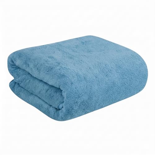 Image of Dribble Coral Fleece Weft Knitting 400 GSM Large Bath Towel 70 x140 cm | Ultra Soft, Quick Dry, Highly Absorbent | Lightweight & Skin-Friendly Towel for Bathroom, Gym & Travel, Blue