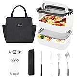 PVSpro JUST FOR YOU Bento Box Set with Insulated Tote, Mug & Cutlery Set, Stackable Bento Box for Lunch, Bento Kit Lunch Box with Handle, Large Bento Lunchbox Container, Japanese Bento (White)