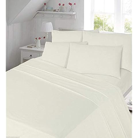 NIGHTZONE Plain Thermal Flannelette Flat Sheets 100% Brushed Cotton (Cream, Double) Cover
