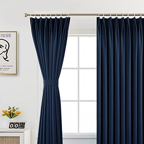 Mumfas Blackout Pinch Pleat Curtain, Thermal Insulated Room Darkening Drape, Polyester Window Treatment For Bedroom Patio,Easy Hanging Via Hooks 72 Inch Wide By 84 Inch Long, 1 Panel Navy Blue #TOP5