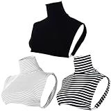 Lucky staryuan Men Women's Turtleneck Dickey Collar, Elastic High Neck Mock Sweater Insert, Layering Accessory for Hoodie (3, Black and 2 stripes)